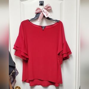 Jones New York Red Top with Flutter Sleeves Large